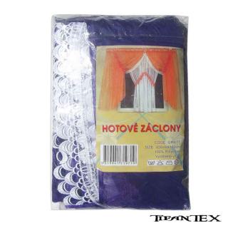 Záclony do bytu 400 x 160 cm No.GR4–17 bielo – fialová (romantická záclona s efektným riasením a krajkou)