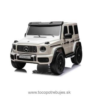 Beneo Elektrické autíčko Mercedes-Benz G63 AMG 4x4² Dvojmiestne 12V, biela (MP3 Prehrávač s USB/AUX vstupom, Pohon 4x4, Batéria 12V14Ah, EVA kolesá s odpružením, Koženkové sedadlá, Diaľkový ovládač, Licencované)