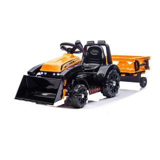 Beneo Elektrický Traktor FARMER s naberačkou a vlečkou, oranžová (Pohon zadných kolies, 12V batéria, Plastové kolesá, široké sedadlo, 2,4 GHz Diaľkový ovládač, Jednomiestne, MP3 prehrávač, LED Svetlá)
