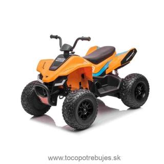 Elektrická štvorkolka McLaren Racing MCL 12V 4X4, oranžová (Mäkké EVA kolesá, DIALKOVÉ OVLÁDANIE, koženkové sedadlo, odpružená zadná náprava, 4 x 35W motor, LED svetlá, 12V10Ah batéria)