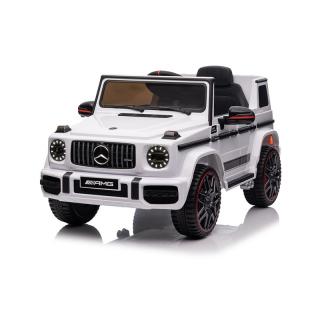 Elektrické autíčko Mercedes G, biela (Jednomiestne sedadlo, 12V batéria, 2,4 GHz DO, 2X MOTOR, USB, SD karta, ORGINAL licencia)