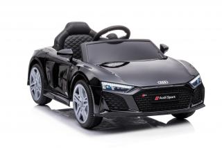 Elektrické auto Audi R8 Spyder A300 NOVÝ typ, čierne (napájané batériou, otváracie dvere, plastové sedadlo, motor 2 x 25 W, batéria 12 V, diaľkové ovládanie 2,4 GHz, plynulý štart, prehrávač MP3, EVA kolesá)