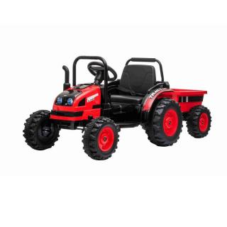 Elektrický Traktor POWER s vlečkou, červený, Pohon zadných kolies, 12V batéria