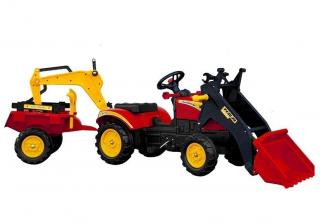 LeanToys Šľapací traktor Benson s prívesným vozíkom, červená