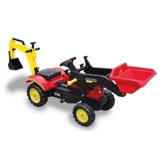 LeanToys Šľapací traktor s buldozérom a červenou lyžicou, červená