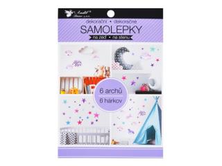 Samolepiaca dekorácia 15054 v bloku jednorožce, hviezdy 16 x 23 cm 6 listov
