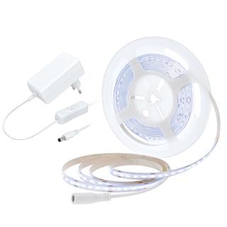 Solight LED COB pásik, sada s adaptérom, vypínač, 5m, 8W/m, 800lm/m, studená biela