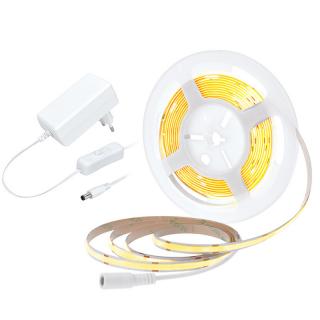 Solight LED COB pásik, sada s adaptérom, vypínač, 5m, 8W/m, 800lm/m, teplá biela