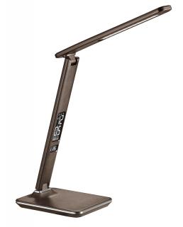 Solight LED stolná lampička s displejom, 9W, voľba teploty svetla, koža, hnedá