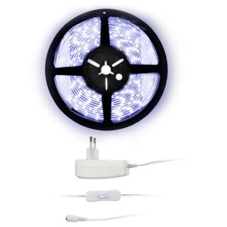 Solight LED svetelný pás s testrom, 5m, sada s 12V adaptérom, 4,8W/m, IP65, studená biela
