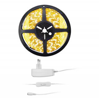 Solight LED svetelný pás s testrom, 5m, sada s 12V adaptérom, 4,8W/m, IP65, teplá biela