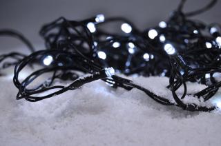 Solight LED vonkajšia vianočná reťaz, 100LED, 10m, 3m prívod, 8 funkcií, IP44, 3x AA, studená biela