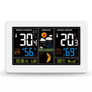 Solight meteostanica, extra veľký farebný LCD, teplota, vlhkosť, tlak, RCC, USB nabíjanie, biela