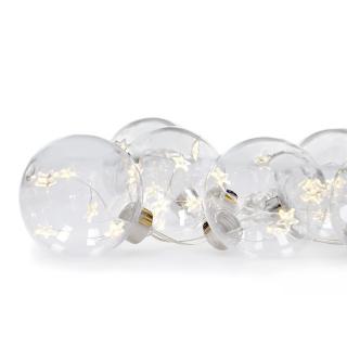 Solight sada LED vianočných gulí s hviezdami, veľ. 8cm, 6ks, 30LED, časovač, tester, 3xAA