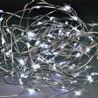Solight vianočná reťaz strieborná, 30x mini LED, 3m, 3 x AA, studené svetlo