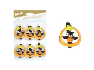štipec drevený halloween sova 6ks/4,8cm XC20191491 8885984