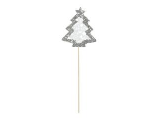 zápich stromček drevo biele s glitrom 7,5cm/35cm 8886108
