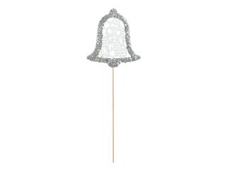 zápich zvonček drevo biele s glitrom 7,5cm/35cm 8886107