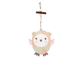 záves drevo sova 10cm natur otvorené oči 2221732