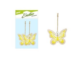 záves Motýle 2ks/7cm žlté drevo 2221615