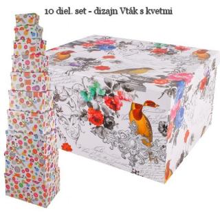 Darčekové boxy - set 10 ks - Vták s kvetmi 385962