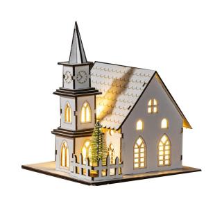 LED dekorácia Kostol z dreva 6 teplých bielych mikro LED diód PRO-76209
