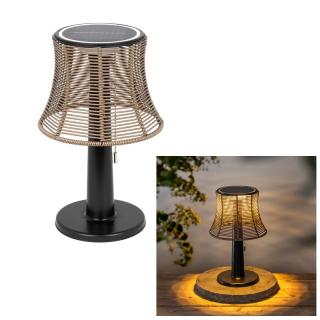LED solárna stolná lampa s ratanovým tienidlom PRO-70496