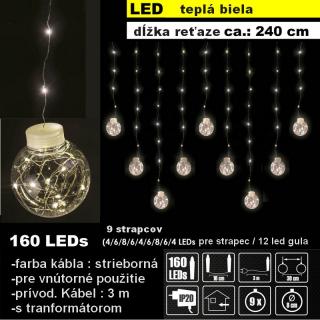 LED svetelná reťaz Gule 160 LED 9 strapcov ø 8 cm PRO-LK064-9