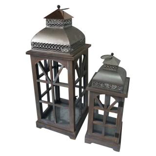 Proki Lampáš drevený Antik Braun 2 ks set LE- 8117