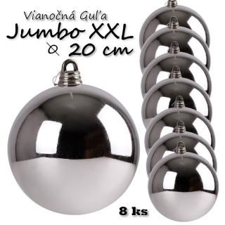Vianočná Guľa Jumbo xxl ø 20 cm - 8ks strieborná PRO-99828-S8