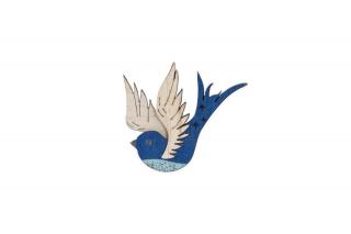 Dřevěná brož Rebel Skin Brooch 'Blue Bird' s praktickým zapínáním a možností výměny či vrácení do 30 dnů zdarma