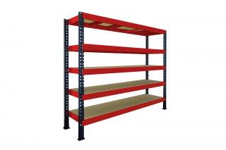 Nekonečný priemyselný regál 1800x2000x600, 5 políc Farba: červená a čierna