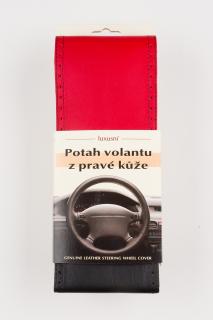 Poťah na volant z pravej kože - ČIERNO-ČERVENÝ s čiernym obšitím velkosť: AX