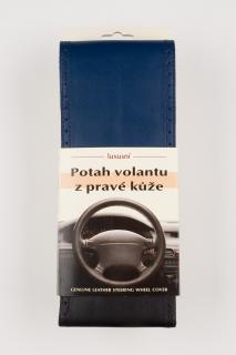 Poťah na volant z pravej kože - ČIERNO-MODRÝ s čiernym obšitím velkosť: AX