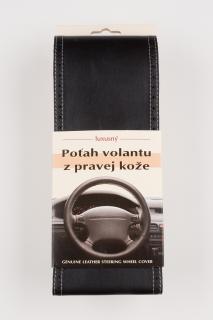 Poťah na volant z pravej kože - ČIERNY, s bielym obšitím velkosť: A