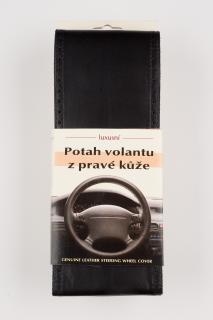 Poťah na volant z pravej kože - ČIERNY s čiernym obšitím velkosť: CX
