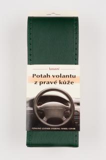 Poťah na volant z pravej kože - ZELENÝ so zeleným obšitím velkosť: AX