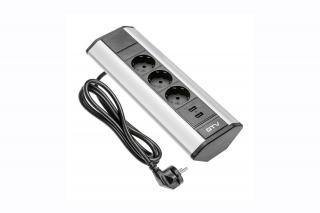 GTV elektrická rohová zásuvka 3 x 220V 2xUSB AE-PBKT3U2U-80