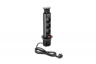 GTV Slim výsuvná zásuvka 3 x 220 V, kábel 1,5 m čierna AW-BPW3U60-20