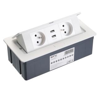 GTV SOFT výklopná zásuvka 2 x 220 V + 2 x USB, kábel 1,5 m, biela AE-PBSUC2GU-10