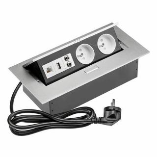GTV SOFT výklopná zásuvka s USB/ETHERNET/Audio a 1x5 m káblom AE-PBC2GU-53