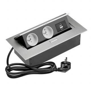 GTV  Soft výklopná zásuvka SOFT 2 X 220 V + 2 x USB, KÁBEL 1,5M Hliník AE-PBSUC2GU-53