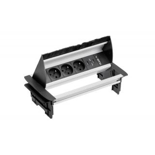 GTV výklopná zásuvka s kefou 3 x 220 2 x USB AE-PBC3GU2U-53BK