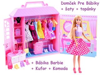 ANLILY Domček pre Bábiky so šatami, topánkami, kufrom, ružový
