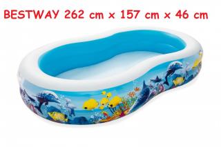 Bestway 54118 Detský Nafukovací bazén Morský svet Zvieratká 262 cm x 157 x 46 cm, oválny modrý