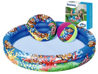 Bestway Detský nafukovací bazén okrúhly + lopta + nafukovacie koleso 51124