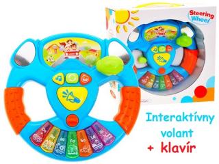 Detský interaktívny volant, klavír, na batérie, modrý