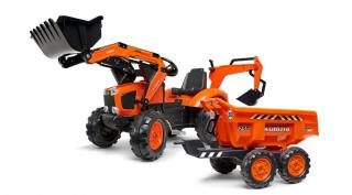 FALK Šliapací Traktor 2090W Kubota s prednou a zadnou lyžicou a vlečkou, od 3 do 7 rokov, oranžový