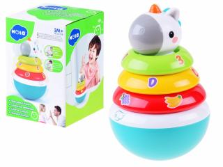 HOLA TOYS JOKO Detská pyramída s hrkajúcimi kruhmi Jednorožec