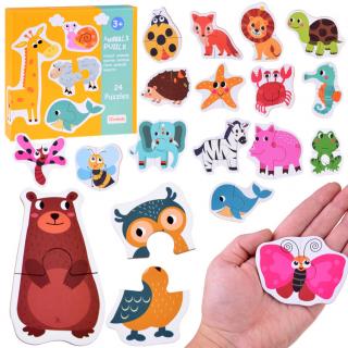 JOKO Detské Puzzle 24ks Zvieratká Lev, Krava, Žaba, Motýľ